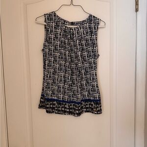 Blue and White Sleeveless Blouse